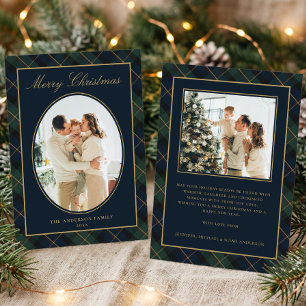Elegante Klassieke Plaid Familie Foto Kerstmis Feestdagenkaart