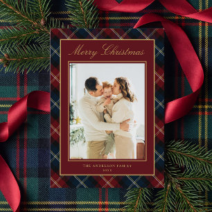Elegante Klassieke Plaid Familie Foto Kerstmis Feestdagenkaart