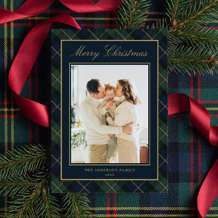 Elegante Klassieke Plaid Familie Foto Kerstmis Feestdagenkaart