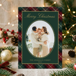 Elegante Klassieke Plaid Familie Foto Kerstmis Feestdagenkaart