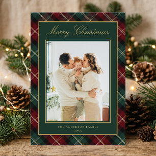 Elegante Klassieke Plaid Familie Foto Kerstmis Feestdagenkaart