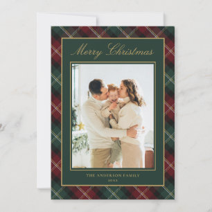 Elegante Klassieke Plaid Familie Foto Kerstmis Feestdagenkaart