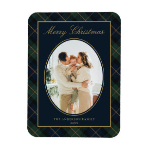 Elegante Klassieke Plaid Familie Foto Kerstmis Magneet