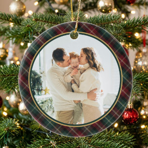 Elegante Klassieke Plaid Foto Kerst Keramisch Ornament