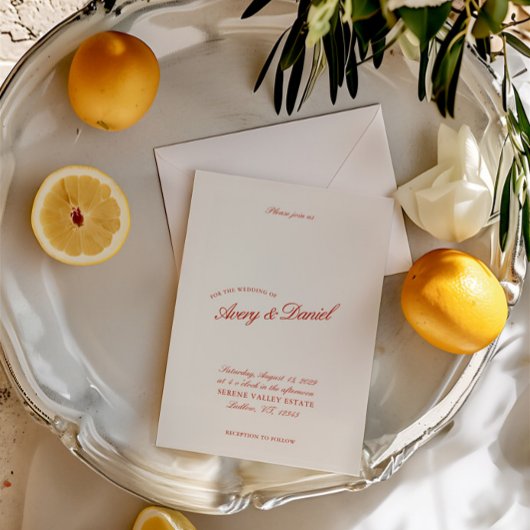 Elegante klassieke rode en diepblauwe bruiloft kaart