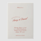 Elegante klassieke rode en diepblauwe bruiloft vellum uitnodigingen (Voorkant)