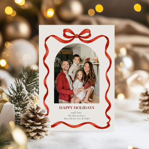 Elegante klassieke rode lint kerstfoto kaart