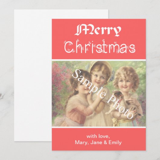 Elegante, klassieke rode Merry Christmas fotokaart Feestdagenkaart (Voorkant / Achterkant)