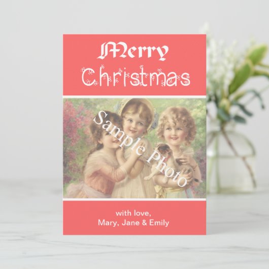 Elegante, klassieke rode Merry Christmas fotokaart Feestdagenkaart (Staand voorkant)