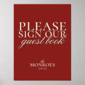 Elegante klassieke rode trouwgastboekscript poster (Voorkant)