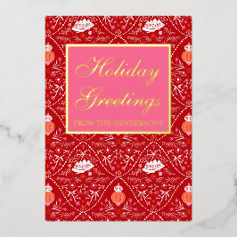 Elegante klassieke rood roze folie feestdagenkaart