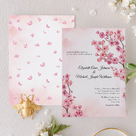 Elegante klassieke roze kersenbloesem bloemenbruil kaart