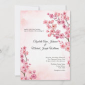 Elegante klassieke roze kersenbloesem bloemenbruil kaart (Voorkant)