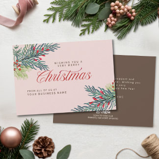 Elegante Klassieke Roze Kerstgroen Bessen Feestdagenkaart