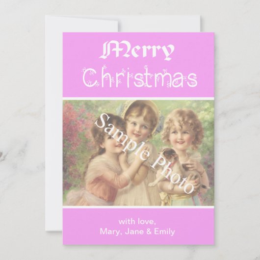 Elegante, klassieke roze Vrolijke Kerstmis fotokaa Feestdagenkaart (Voorkant)
