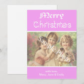 Elegante, klassieke roze Vrolijke Kerstmis fotokaa Feestdagenkaart (Voorkant / Achterkant)