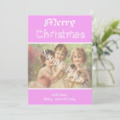 Elegante, klassieke roze Vrolijke Kerstmis fotokaa Feestdagenkaart (Staand voorkant)