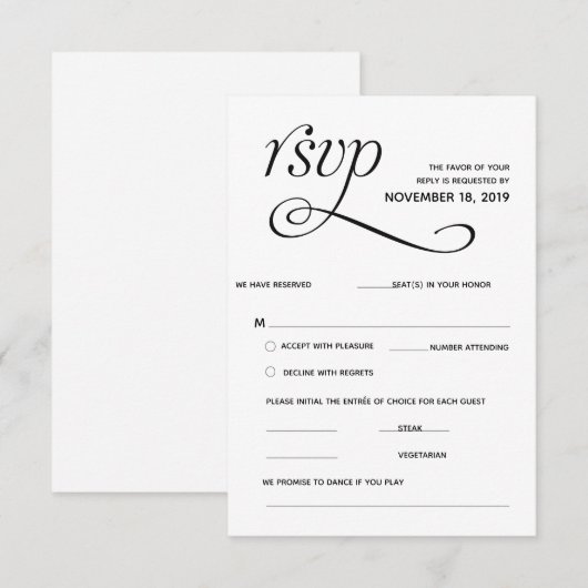 Elegante Klassieke RSVP (Antwoord) Bijlagekaart Informatiekaartje (Voorkant / Achterkant)