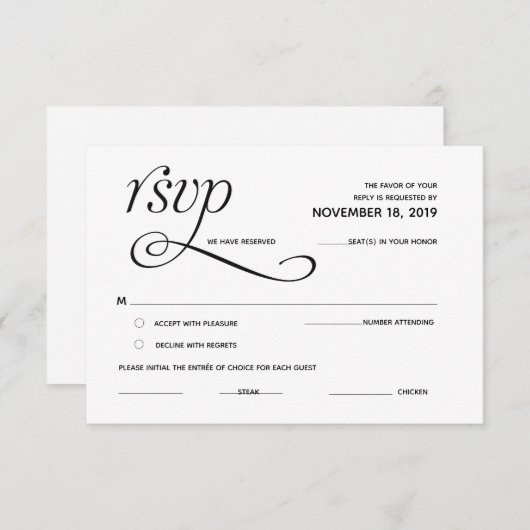 Elegante Klassieke RSVP (Antwoord) Bijlagekaart Informatiekaartje (Voorkant / Achterkant)