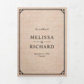 Elegante klassieke rustieke burlap monogram bruilo drieluik uitnodiging (Cover)