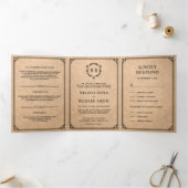 Elegante klassieke rustieke kraft monogram bruilof drieluik uitnodiging (Binnen)