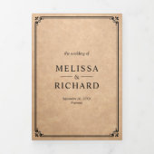 Elegante klassieke rustieke kraft monogram bruilof drieluik uitnodiging (Cover)