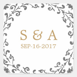 Elegante klassieke rustieke vintage bruiloft monog vierkante sticker