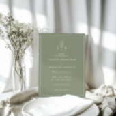 Elegante klassieke Sage Green Leaf Monogram bruilo Kaart
