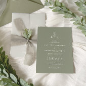 Elegante klassieke Sage Green Leaf Monogram bruilo Kaart
