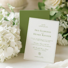 Elegante klassieke salie en beige gestreepte bruil kaart