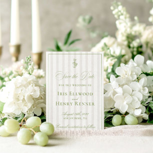 Elegante klassieke salie groen en beige save the date