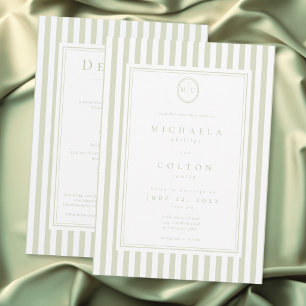 Elegante Klassieke Salie Streep Monogram Dubbelzij Kaart