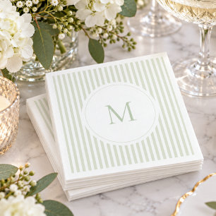 Elegante Klassieke Salie Streep Monogram Trouw Bru Servet