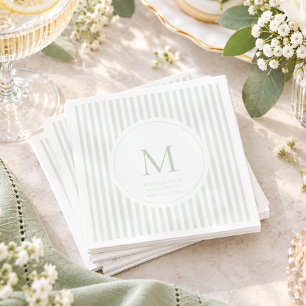 Elegante Klassieke Salie Streep Monogram Trouw Bru Servet