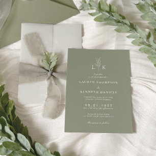Elegante Klassieke Saliegroene Blad Monogram Bruil Kaart