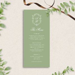 Elegante Klassieke Saliegroene Monogram Wapen Huwe Menu