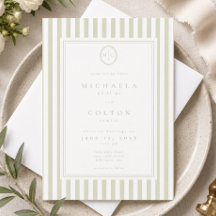 Elegante Klassieke Saliegroene Streep Monogram Bru