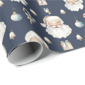 Elegante klassieke Santa Christmas Navy blauw Cadeaupapier (Rol Hoek)