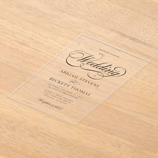 Elegante klassieke script bruiloft acryl uitnodigingen (Laagn)