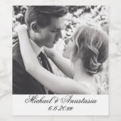 Elegante klassieke script bruiloft zwart-wit foto wijn etiket (Enkel label)