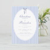 Elegante Klassieke Script Gestreepte Blauwe Strik Kaart (Staand voorkant)
