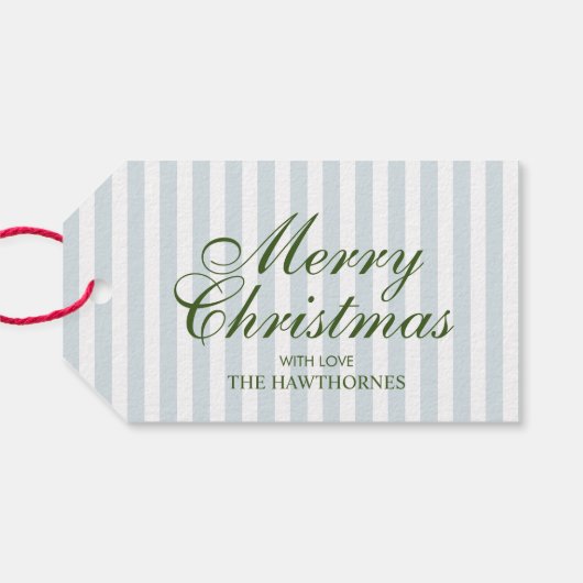 Elegante Klassieke Script Kerstmis Blauwe Streep Cadeaulabel (Achterkant Horizontaal)