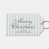 Elegante Klassieke Script Kerstmis Blauwe Streep Cadeaulabel (Voorkant (Horizontaal))