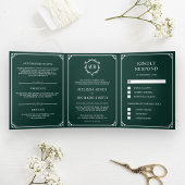 Elegante Klassieke Smaragdgroene Monogram Bruiloft Drieluik Uitnodiging