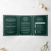 Elegante Klassieke Smaragdgroene Monogram Bruiloft Drieluik Uitnodiging (Binnen)
