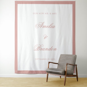Elegante Klassieke Stof Rose Rand Trouw Achtergron Wandkleed
