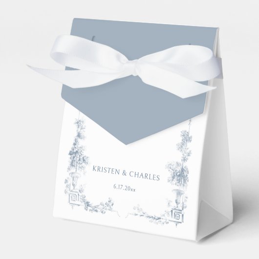 Elegante klassieke stoffige blauwe Franse bloem Bedankdoosjes (Voorkant Zijde)