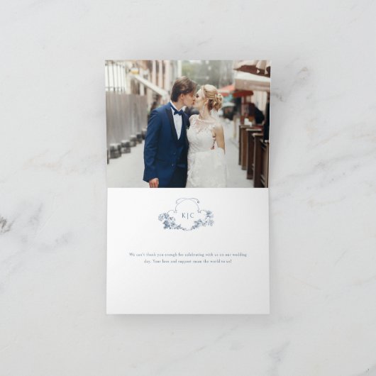 Elegante klassieke stoffige blauwe Franse bloem Bedankkaart (Binnen)