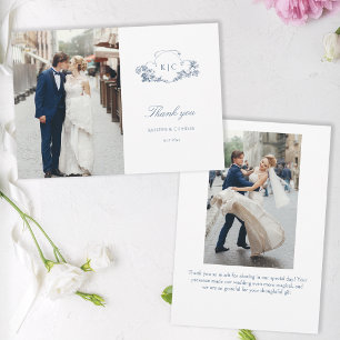 Elegante klassieke stoffige blauwe Franse bloem Bedankkaart