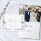 Elegante klassieke stoffige blauwe Franse bloem Bedankkaart